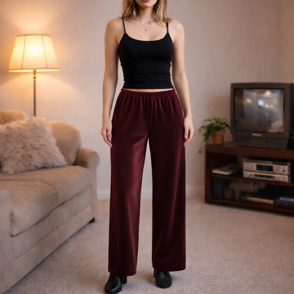 Believe By Brilliance Pants - Believe Burgundy Velour Straight Leg‎ Pants Y2K Lounge Size 8